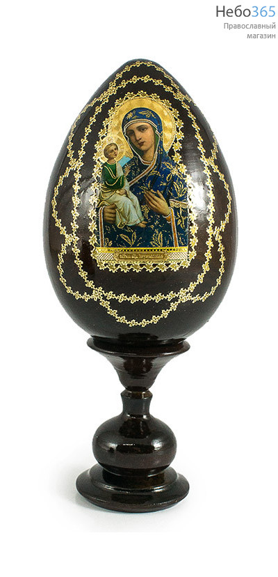  Яйцо пасхальное деревянное на подставке, с иконой, красное, среднее, с золотой отделкой, высотой 14см с иконой Божией Матери Иерусалимская, фото 1 