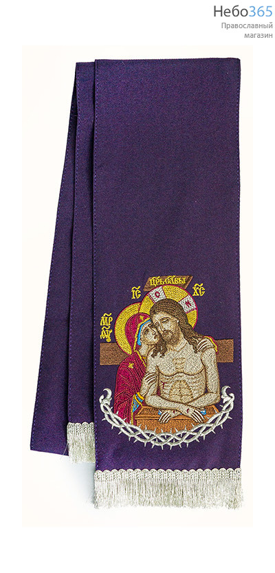  Закладка  для Евангелия "Икона Не рыдай Мене Мати" вышивка, фиолетовый габардин, размеры: 14 х 160 см, фото 1 