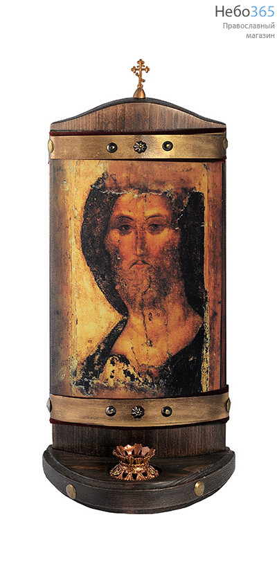  Икона на дереве 13х29, печать на холсте, выпуклая, на подставке, с крестом и подсвечником Господь Вседержитель, фото 1 