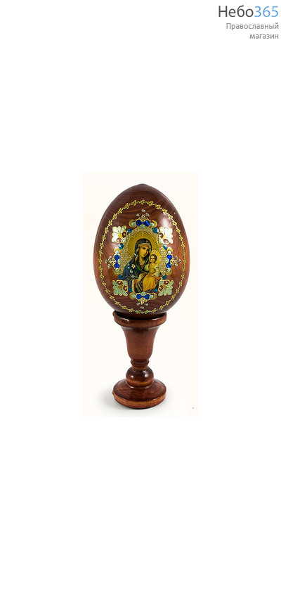  Яйцо пасхальное деревянное на подставке, с иконой со стразами, среднее, высота без подставки 10 см с иконами Божией Матери, в ассортименте, фото 1 