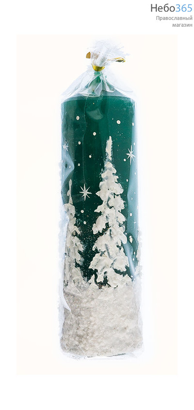  Свеча парафиновая рождественская, "Снежный лес", пеньковая, большая, высотой 14,5 см, в ассортименте (в коробе - 15 шт.), 11-18 цвет свечи: синий, фото 2 