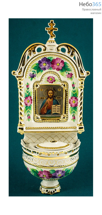  Киот фарфоровый настенный К- 1 малый , с цветной росписью и золотом с иконой Господь Вседержитель, фото 1 