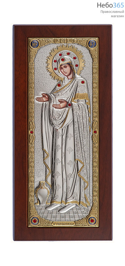  Геронтисса икона Божией Матери. Икона на деревянной основе 12,5x27 см, шелкография, в посеребренной и позолоченной ризе с цветной эмалью и со стразами (RS 501 DA кам) (СмП), фото 1 
