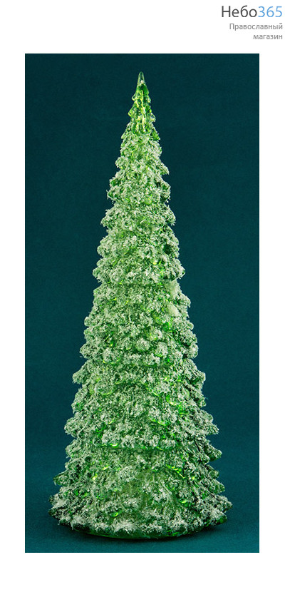  Сувенир рождественский Елочка зеленая, со снегом, из пластика, с подсветкой, высотой 27 см, MML 13728., фото 1 