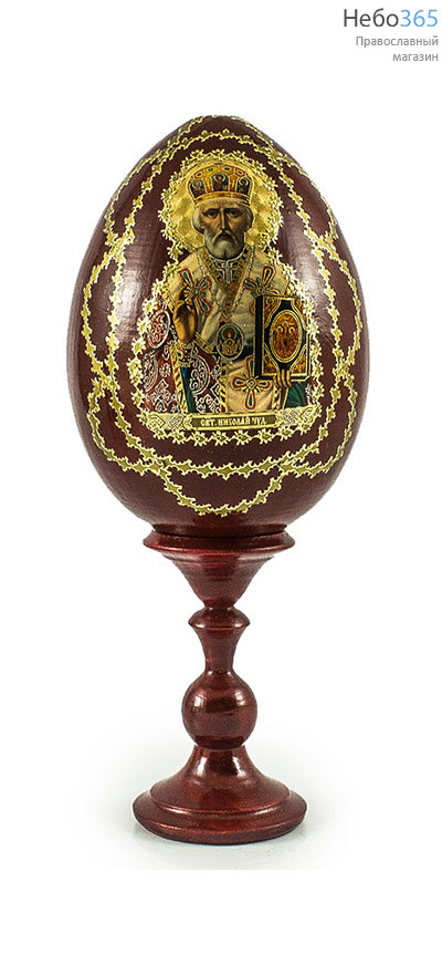  Яйцо пасхальное деревянное на подставке, с иконами, большое, цветное, высотой 12 см (без учета подставки), фото 1 