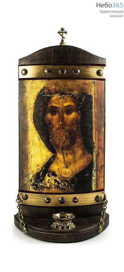  Икона на дереве (Пин) 13х29, иконная пара, выпуклая, с крестом, на подставке с подсвечником, фото 3 