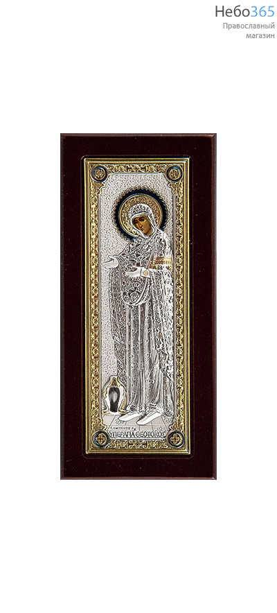  Икона в ризе (Ж) EK81-XAG 5х11, Божией Матери Геронтисса, шелкография, серебрение, золочение, на деревянной основе, на подставке, фото 1 