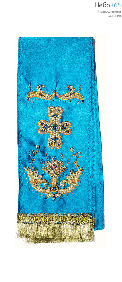  Закладка голубая с золотом для Евангелия, шелк, вышивка, канитель, жемчуг, фото 1 