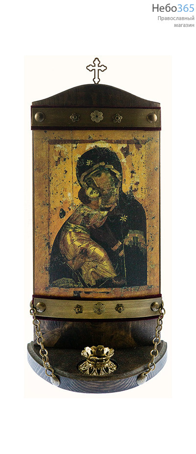  Владимирская икона Божией Матери. Икона на деревянной основе 15х31 см, печать на холсте, объемная, на подставке, с крестом и подсвечником, фото 1 