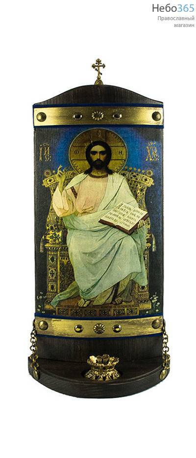  Икона на дереве (Пин) 13х29, иконная пара, выпуклая, с крестом, на подставке с подсвечником, фото 6 