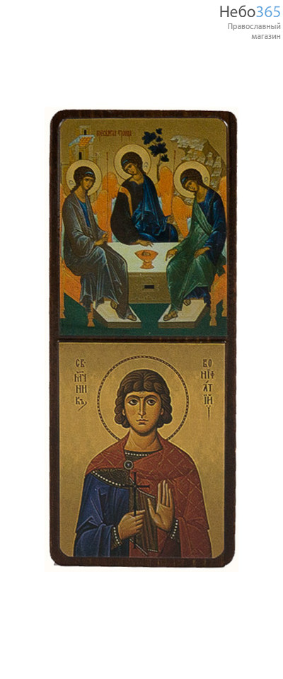  Икона на дереве 4х8 см, 4х9 см, удлиненная, покрытая лаком (КиД-018) Святая Троица (№371)- мученик Вонифатий, фото 1 