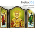  Складень деревянный 13х8, тройной, фигурный Николай Чудотворец, святитель - Архангелы, фото 1 