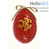  Яйцо пасхальное деревянное подвесное, из липы, резное, с бантом, высотой 8 см, абрамцево-кудринская резьба цвет: красный, фото 1 
