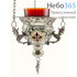  Лампада подвесная латунная никелированная, с эмалевыми медальонами, со стаканом, высотой 16 см, 9544 N, фото 1 