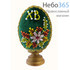  Яйцо пасхальное бархатное с бисером, с цветами, на цельной подставке, высотой 10 см цвет: зеленый, фото 1 