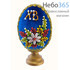 Яйцо пасхальное бархатное с бисером, с цветами, на цельной подставке, высотой 10 см цвет: синий, фото 1 