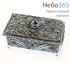  Шкатулка металлическая для хранения святынь, прямоугольная, белая, с филигранным узором, с камнем, на ножках, 10 х 6 х 4.5 см, 1031 с синим камнем, фото 1 