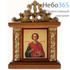  Киот с иконой деревянный 5,5х9,5 см, с колоннами и навершием, на подставке (Мис) Пантелеимон, великомученик, фото 1 