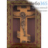  Крест деревянный большой, восьмиконечный, с литым металлическим распятием цвета олова или меди, с нимбом, в красной коробке, Р12 №1 медь, фото 1 